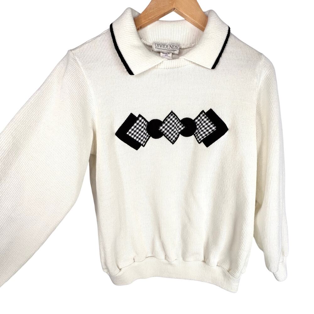 Vintage Dividends Off White Collared Sweater Small - Picture 3 of 8